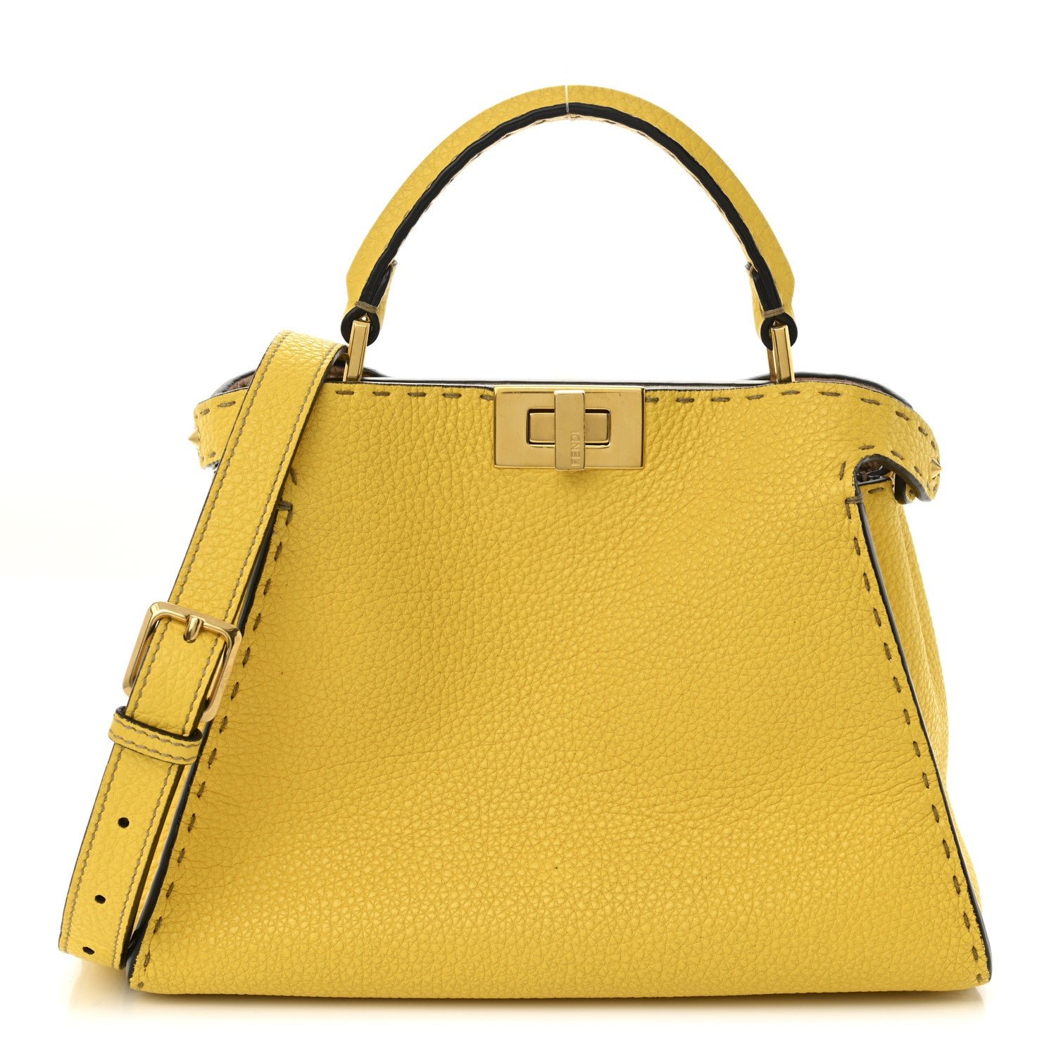 Fendi Cuoio Romano Selleria Medium Peekaboo Iconic Satchel Limone Cipria White