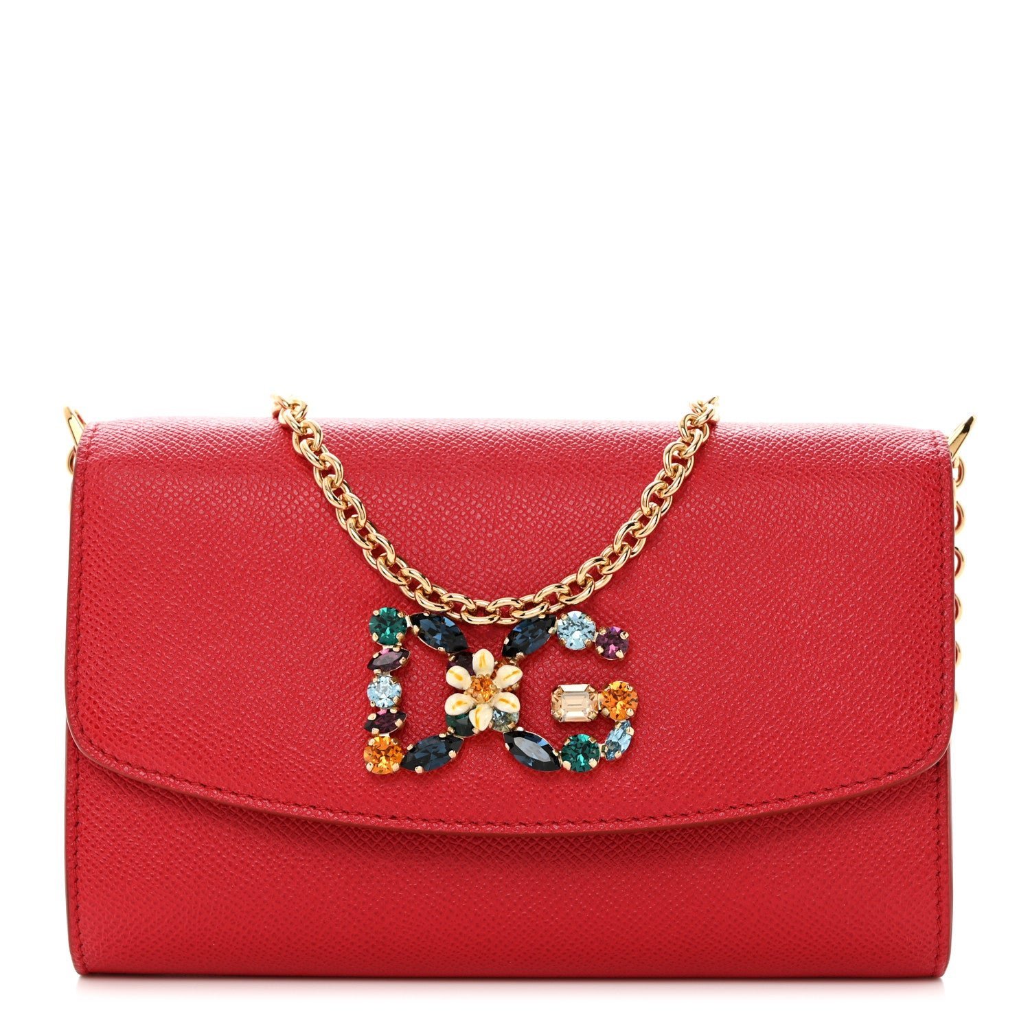 Dolce & Gabbana Dauphine Crystal Wallet On Chain Red