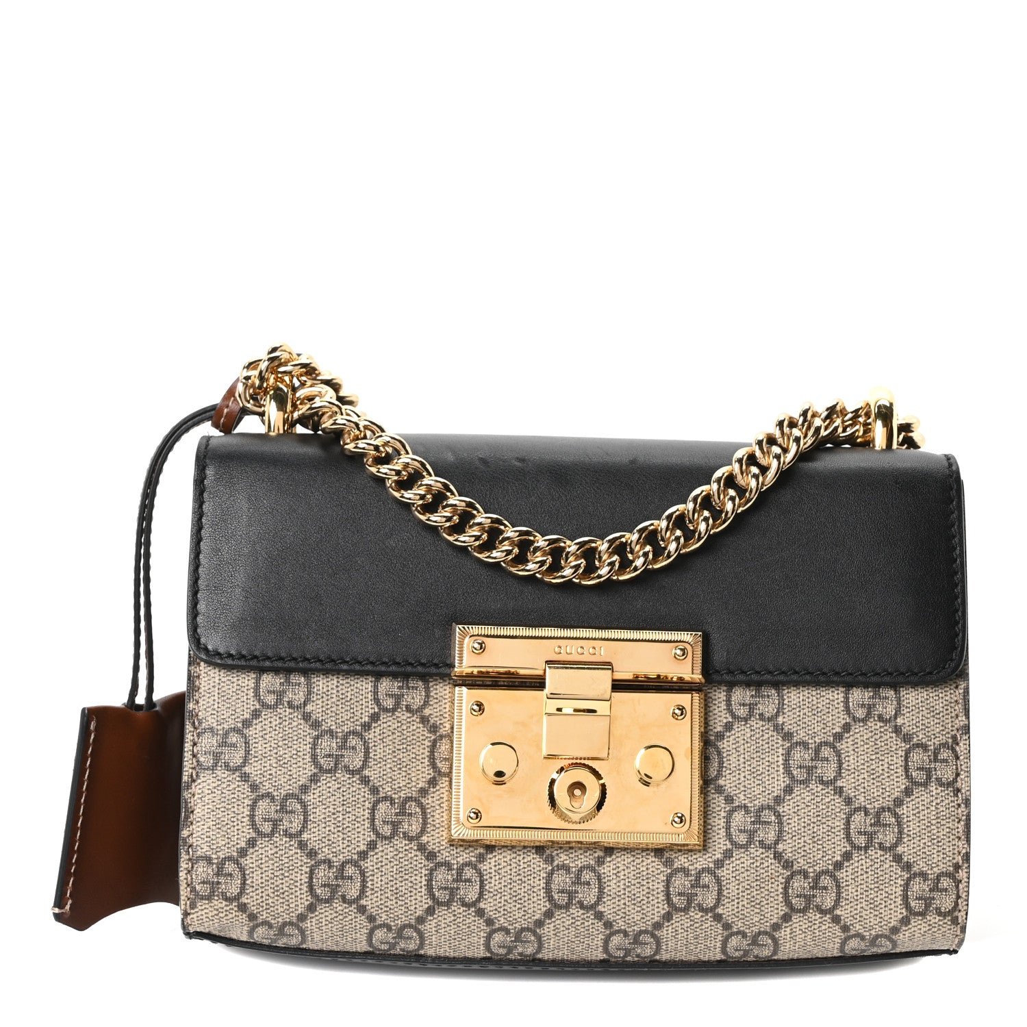 Gucci GG Supreme Monogram Calfskin Small Padlock Shoulder Bag Beige Black Cuir