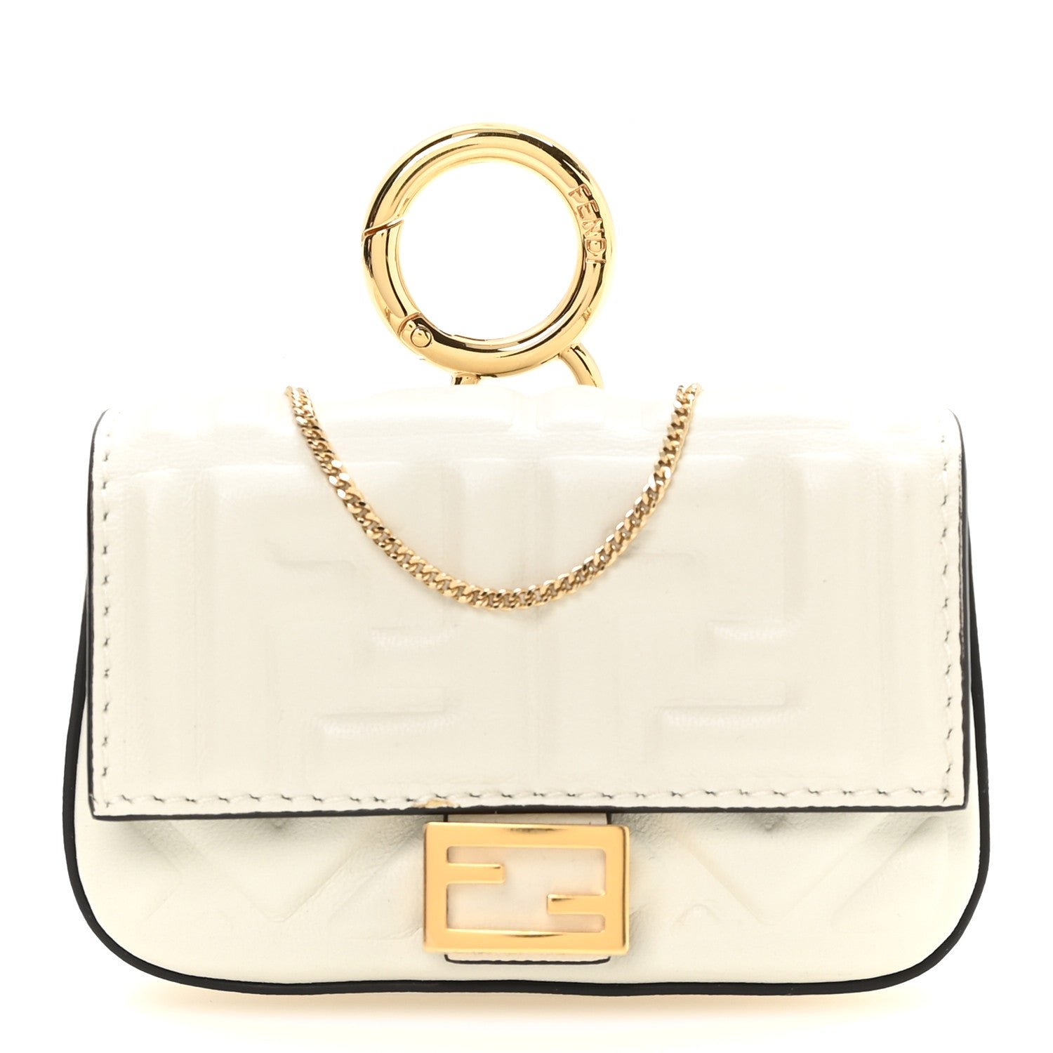 Fendi Nappa Matisse FF Embossed Nano Baguette Charm White