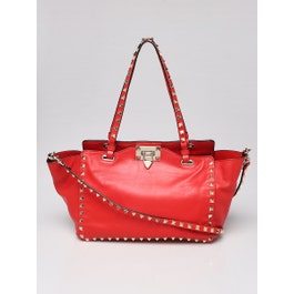 Valentino Valentino Red Leather Rockstud Trapeze Small Tote Bag