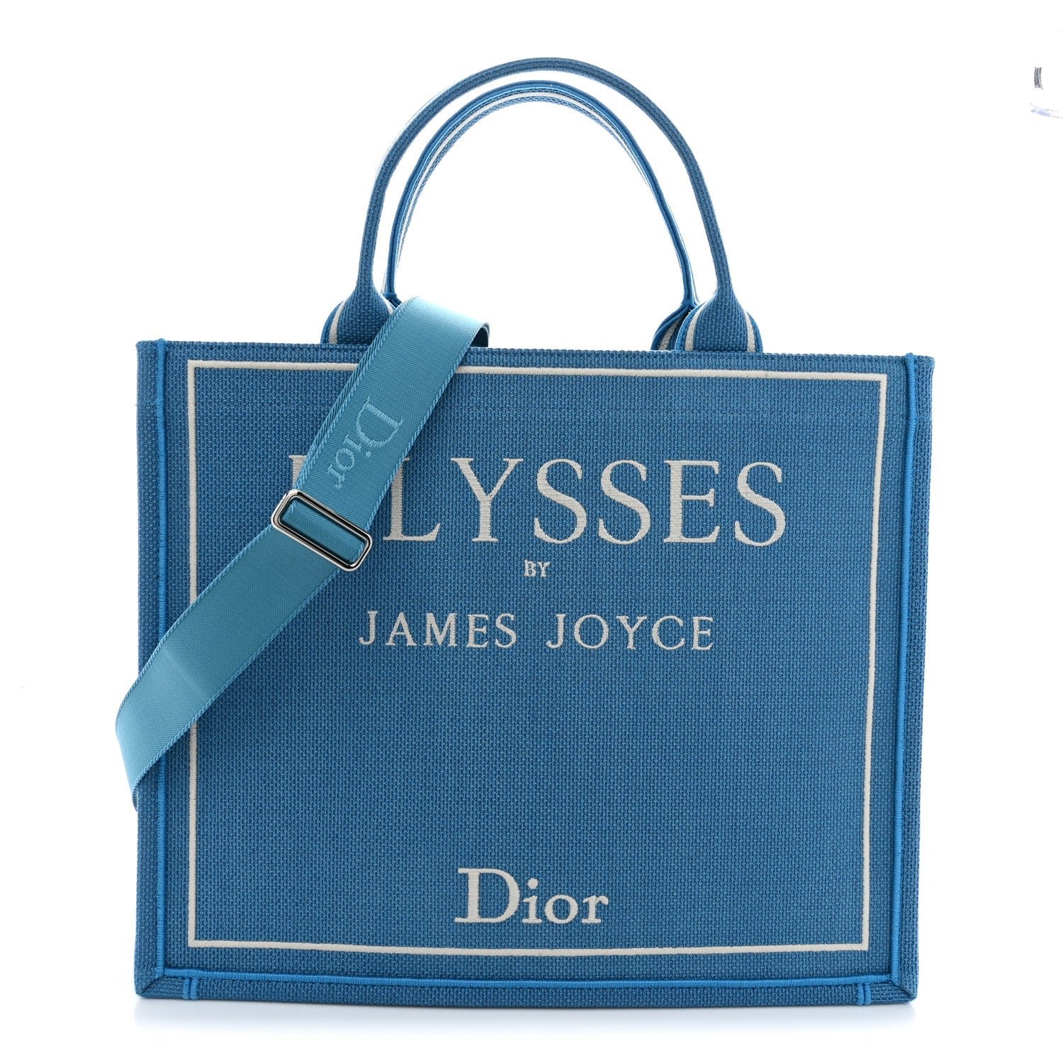 Christian Dior Cotton Toile De Jouy Oblique Embroidered Ulysses Dior Medium Book Tote With Strap Light Blue White
