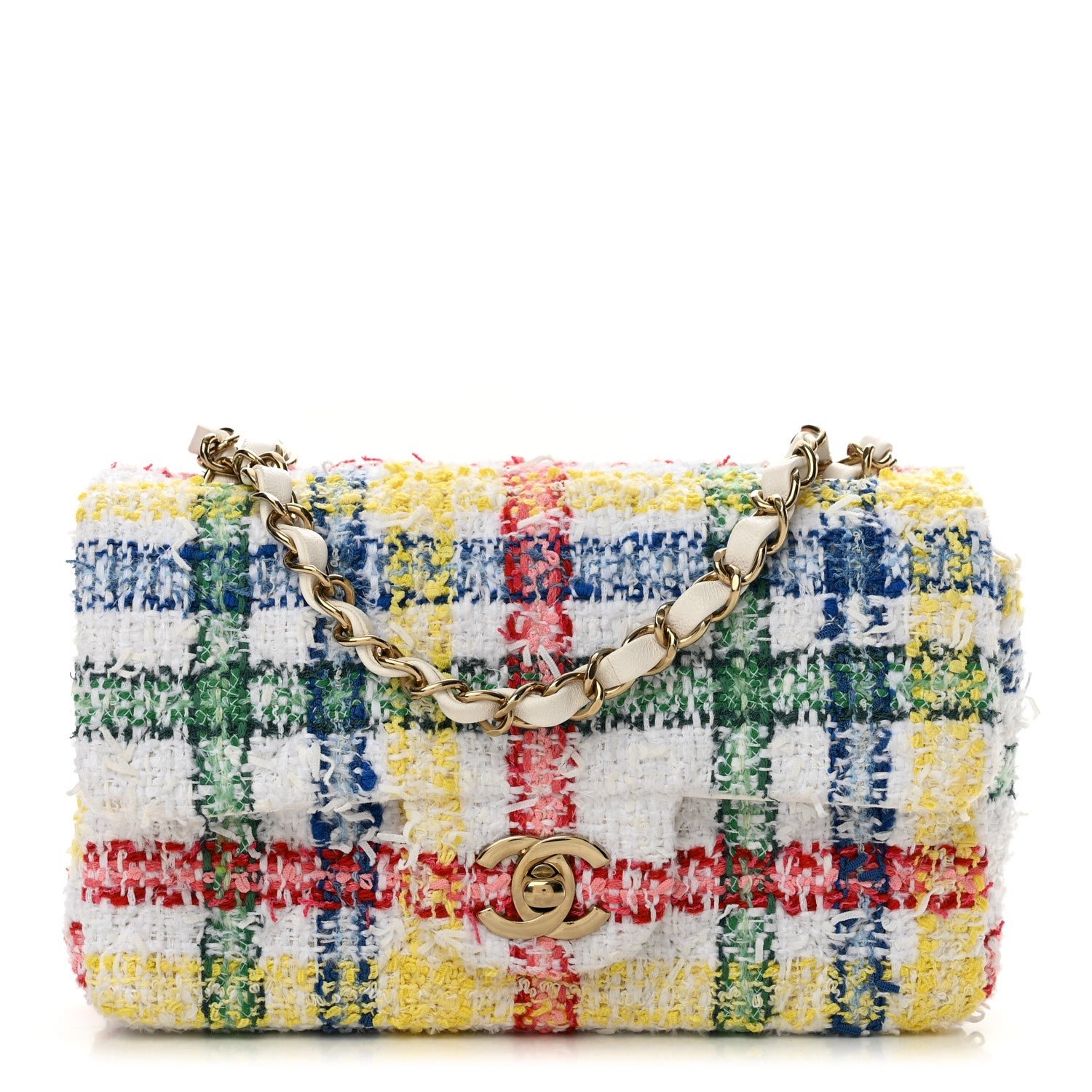 Tweed Quilted Mini Rectangular Flap White Red Yellow Blue Green