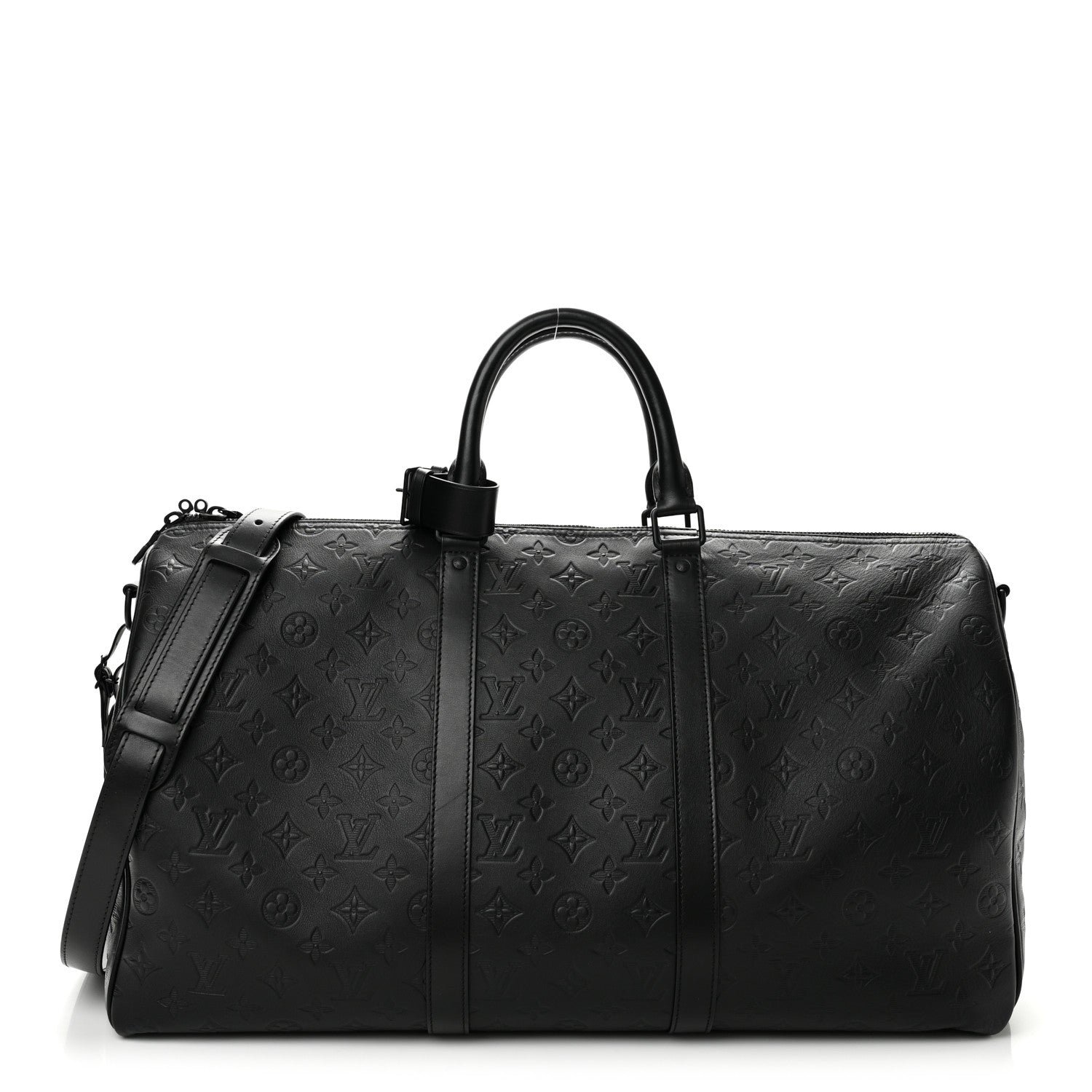 Louis Vuitton Calfskin Shadow Monogram Keepall Bandouliere 50 Black
