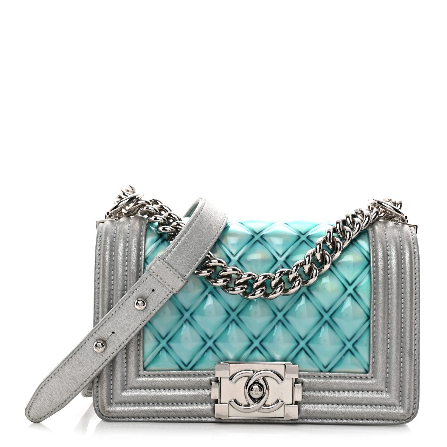 Chanel Metallic Lambskin PVC Quilted Small Boy Flap Blue