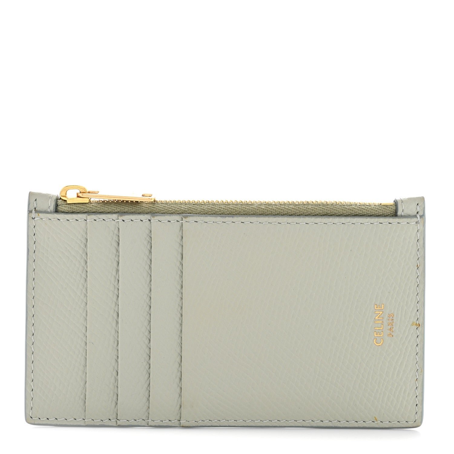 Celine Grained Calfskin Zipped Card Holder Vert D’eau