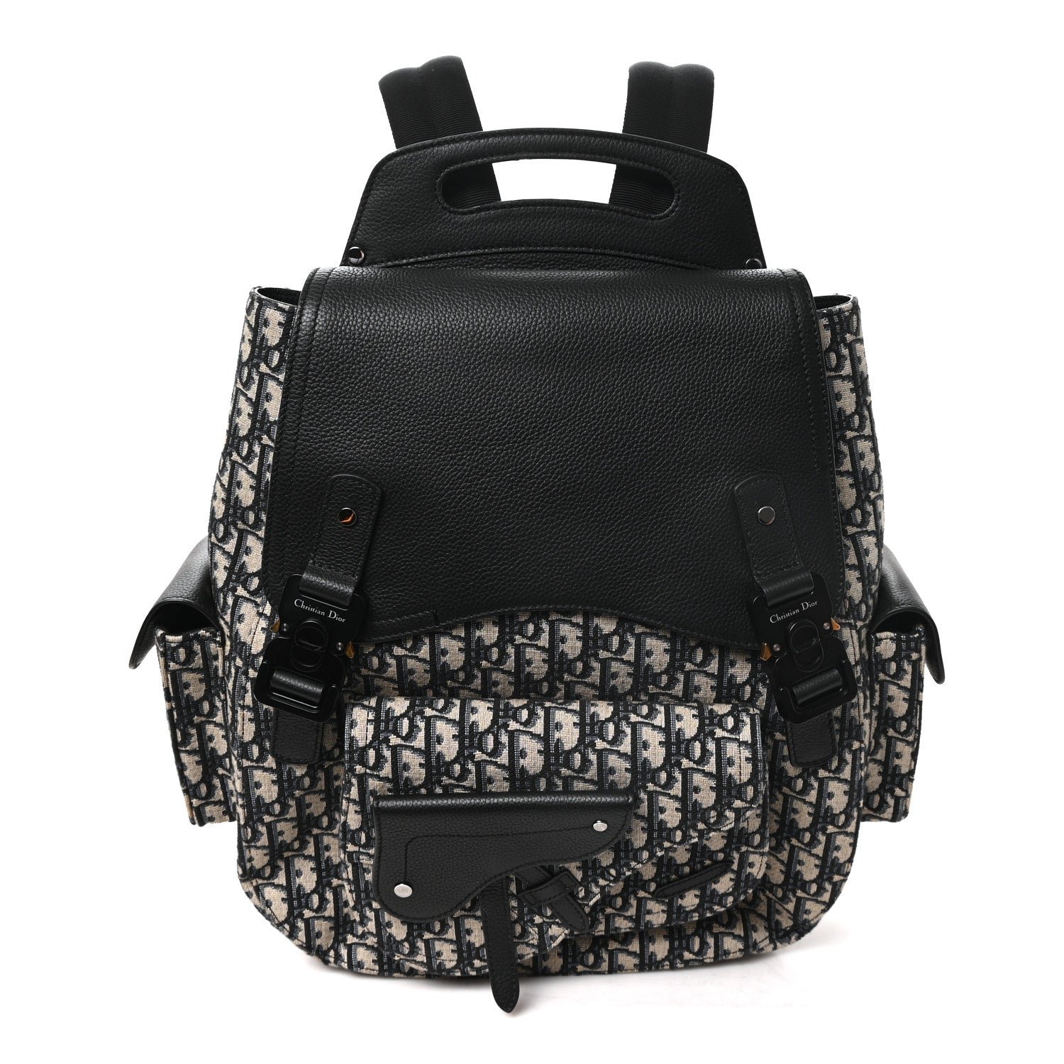 Christian Dior Oblique Grained Calfskin Maxi Gallop Backpack Blue Black
