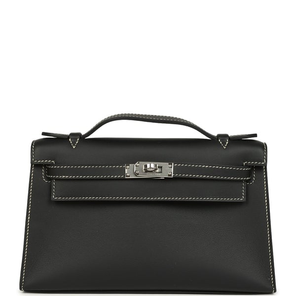 Hermes Hermes Special Order (HSS) Kelly Pochette Black Verso Swift Palladium Hardware