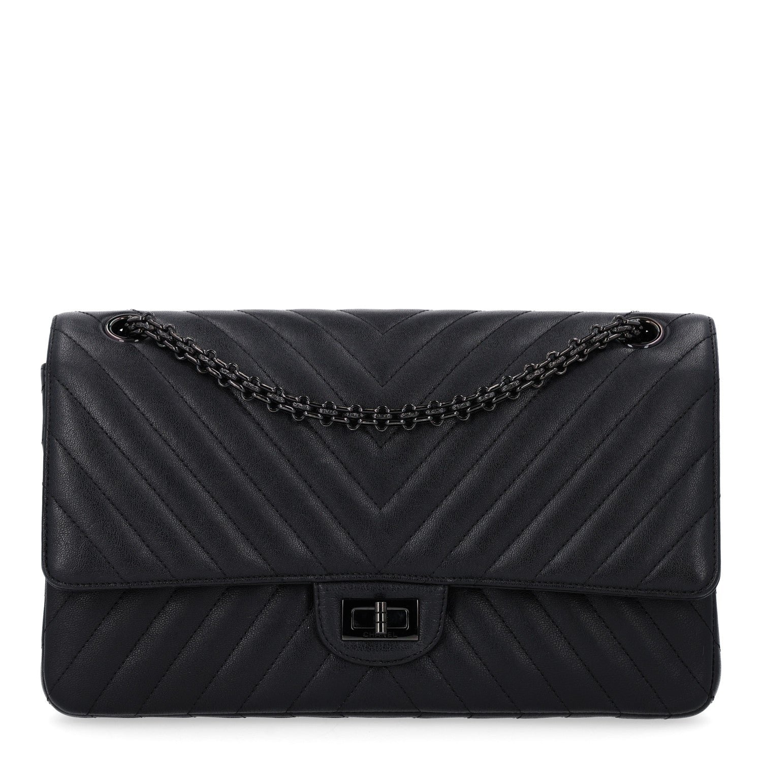 Chanel Sheepskin Chevron Quilted 2.55 Reissue 226 Flap So Black