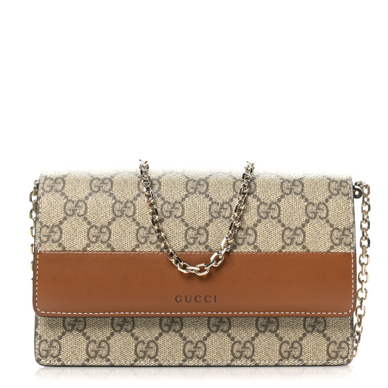 Gucci GG Supreme Monogram Emblem Wallet On Chain Beige Brown