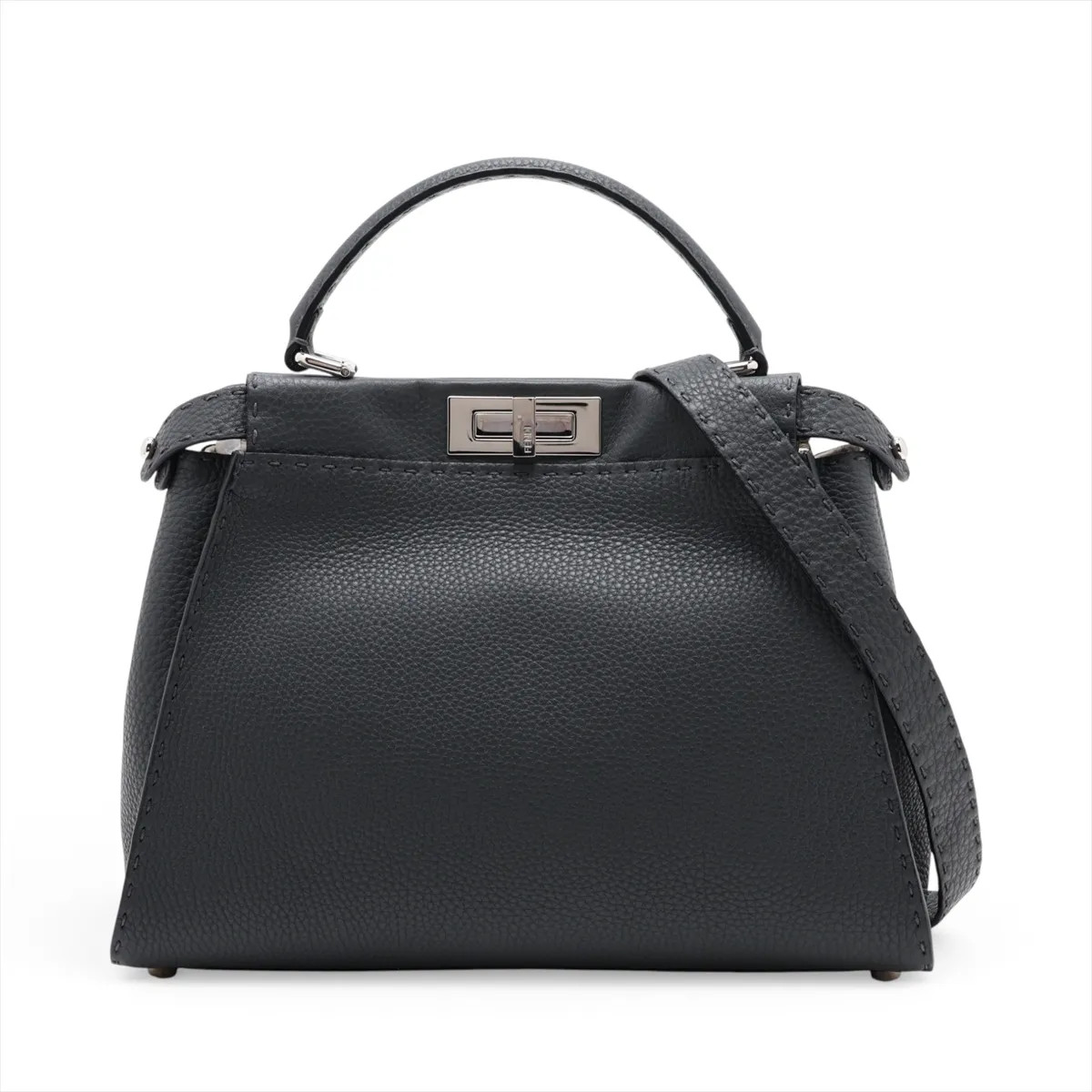 Fendi PEEKABOO REGULAR Selleria 8BN290 Leather 2 Way Handbag Gray