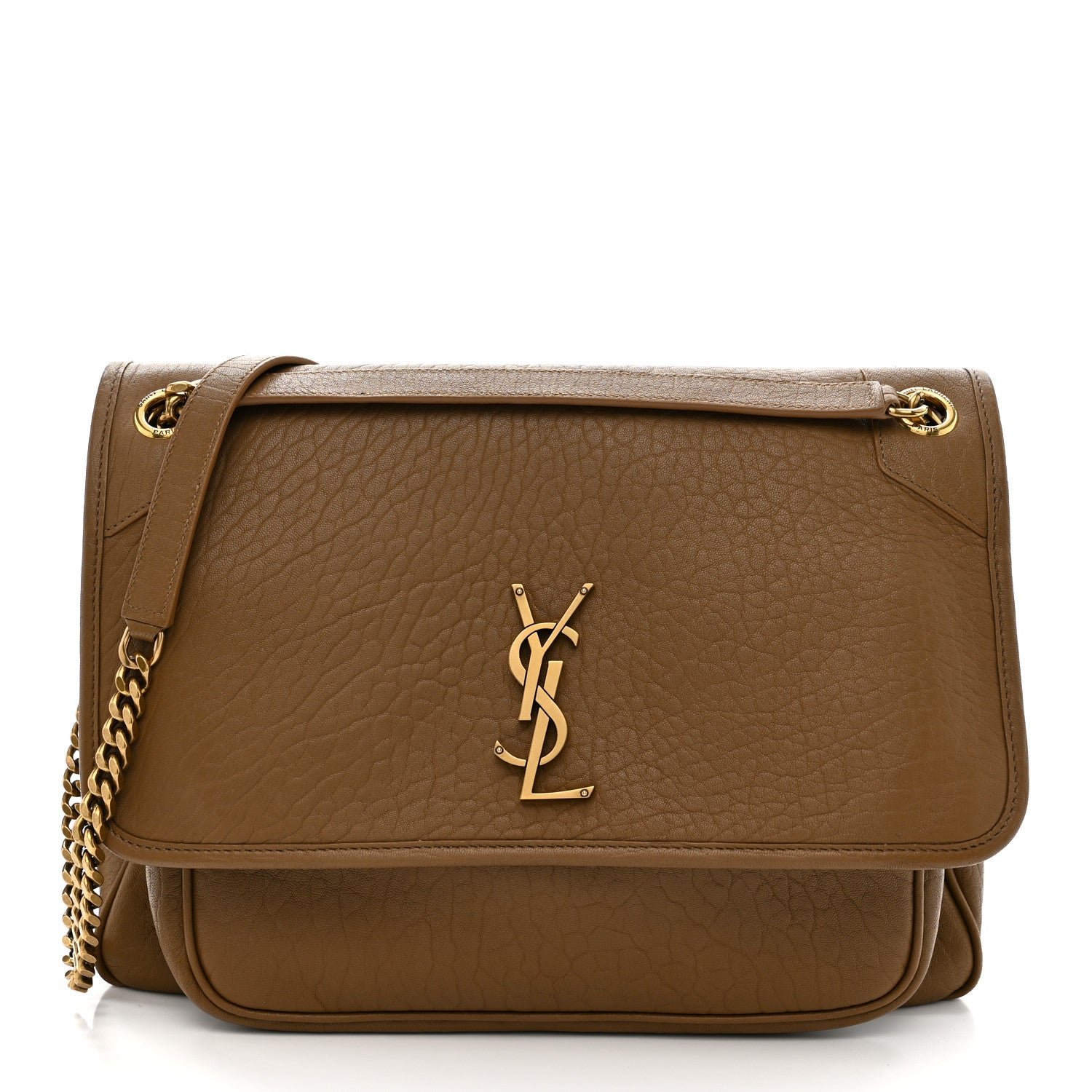 Saint Laurent Grained Lambskin Monogram Large Niki Chain Satchel Dark Cork