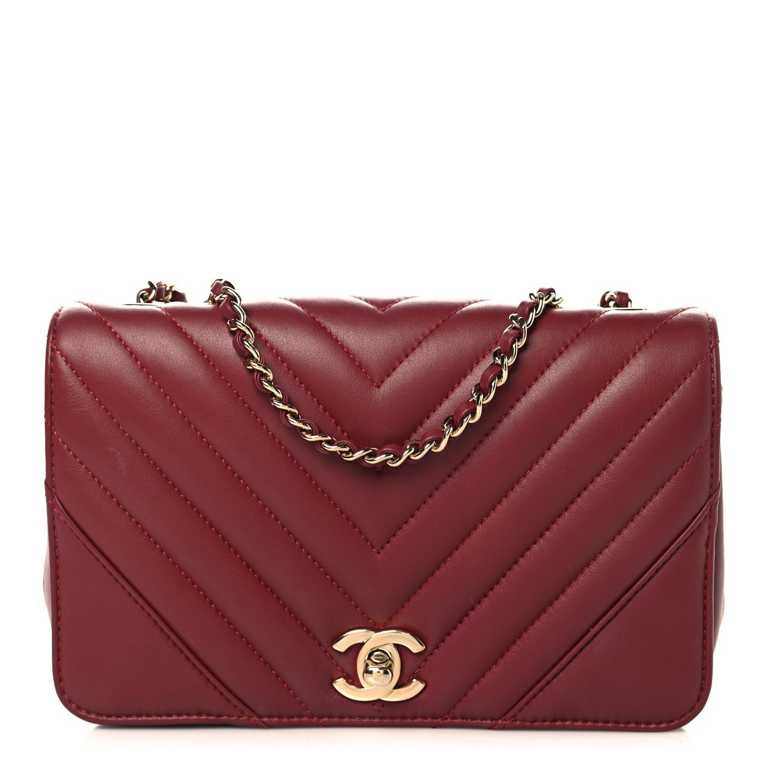 Chanel Calfskin Chevron Quilted Mini Statement Flap Burgundy