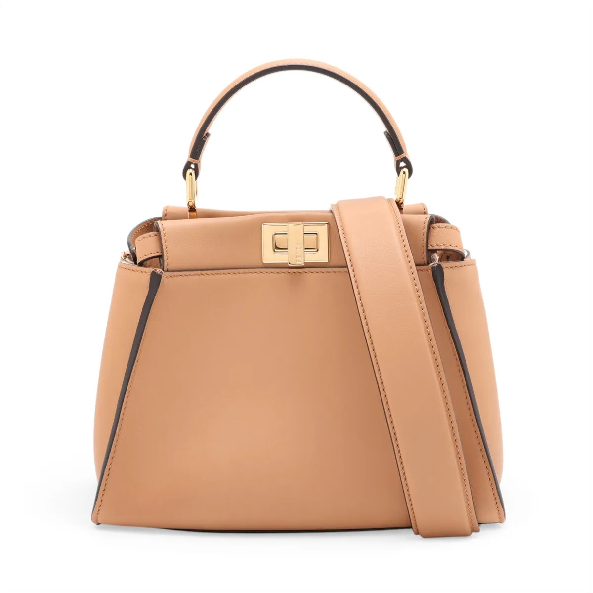 Fendi Mini Peek-a-boo 8BN244 Leather 2 Way Handbag Beige