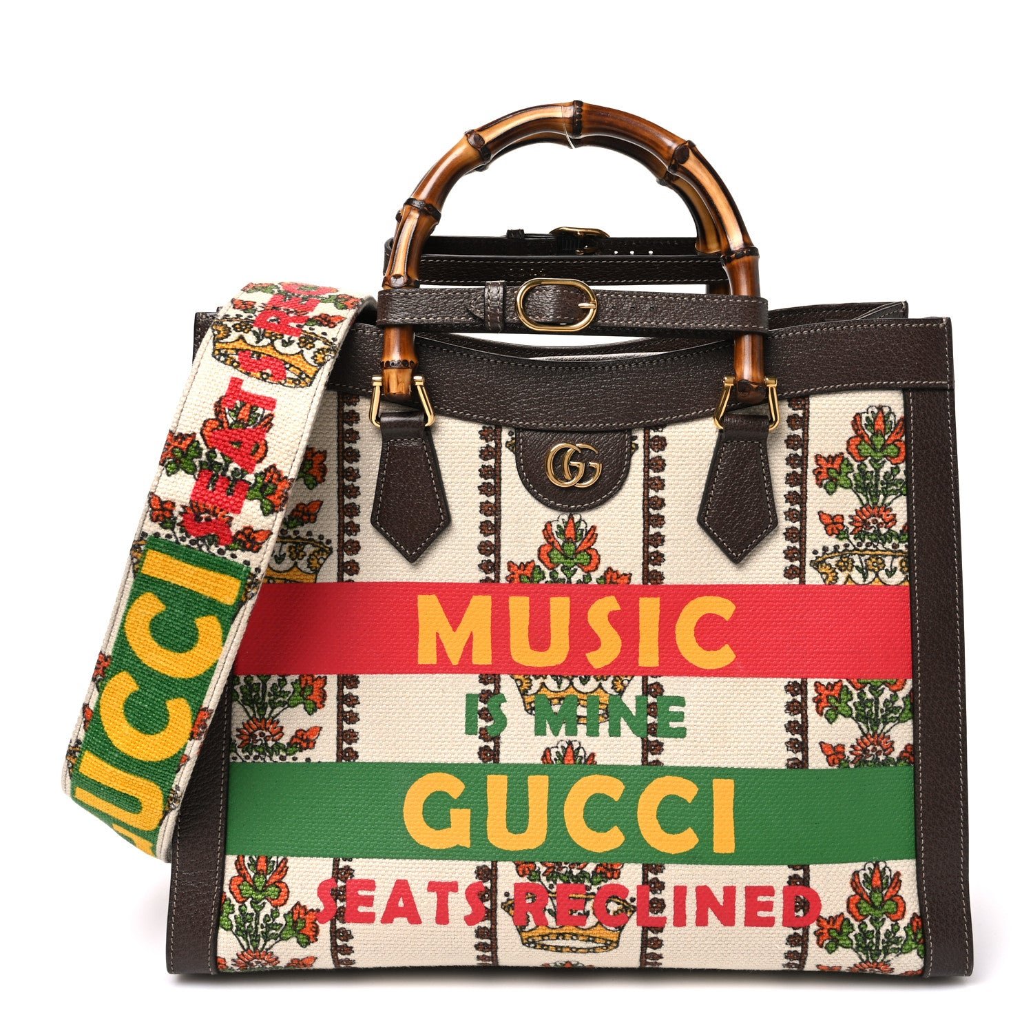 Gucci Canvas Calfskin Medium Gucci 100 Music Is Mine Diana Tote Bag New Acero