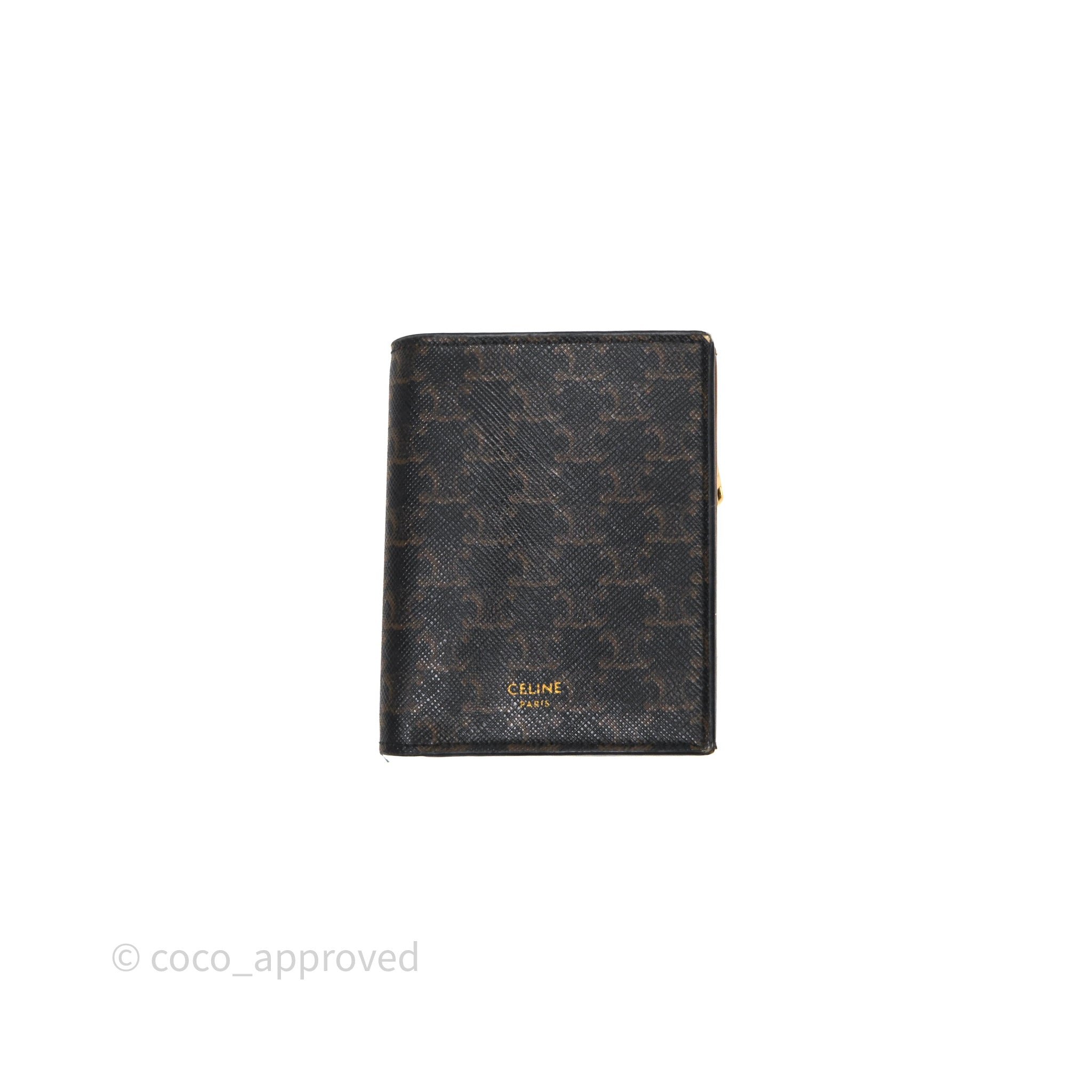 Celine Triomphe Canvas Wallet Tan Calfskin