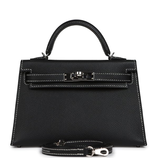 Pre-owned Hermes Special Order (HSS) Kelly Sellier 20 Black Verso Epsom Palladium Hardware