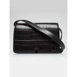Burberry Burberry Black Croc Embossed Snip Flap Shoulder Bag