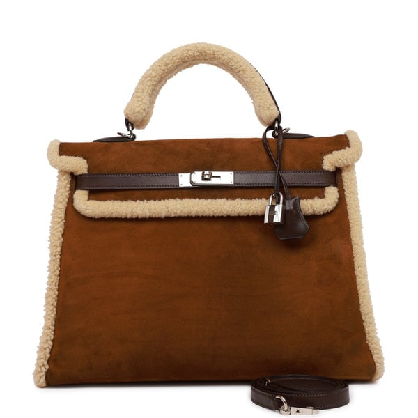 Hermes Pre-owned Hermes Teddy Kelly 35 Shearling and Ebene Barenia Palladium Hardware