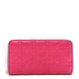 Dior Lambskin Cannage Lady Dior Zip Wallet Fuchsia