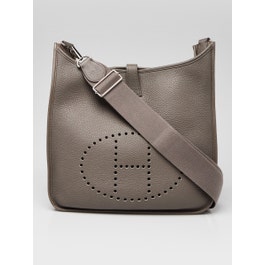 Hermes Hermes Etain Clemence Leather Palladium Plated Evelyne GM III 33 Bag