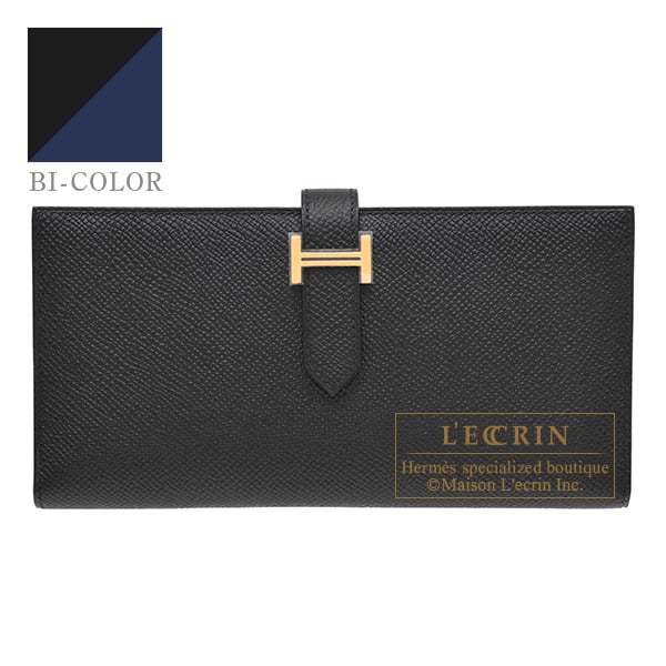 Hermes Hermes Bearn Soufflet Verso Black/ Blue navy Epsom leather Gold hardware