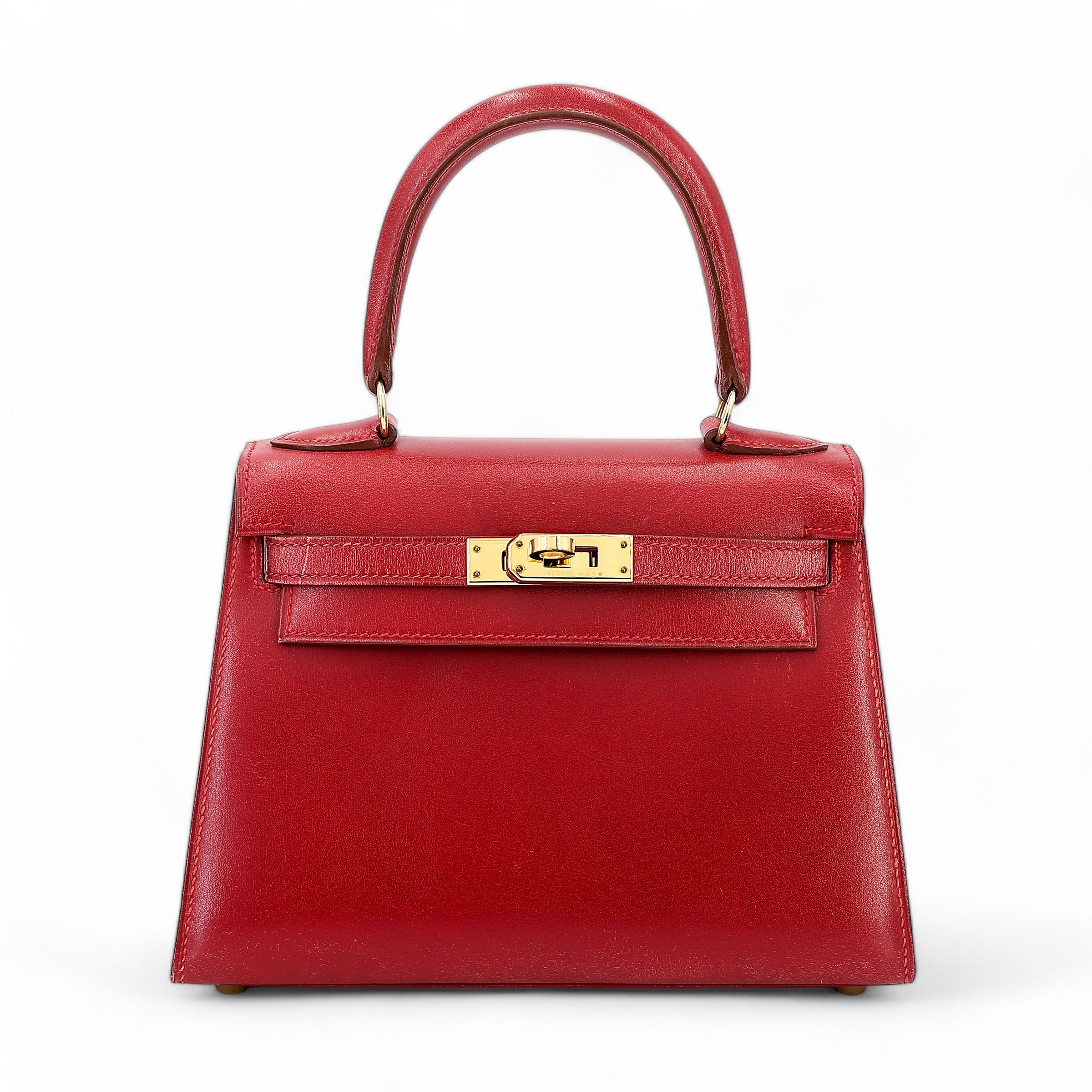 Very Good ( Rank A) HERMÈS Vintage Mini Kelly 20 Rouge Vif (53) Box-calf Gold hardware Square B (1998)