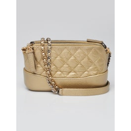 Chanel Gold Quilted Leather Gabrielle Clutch With Chain Bag