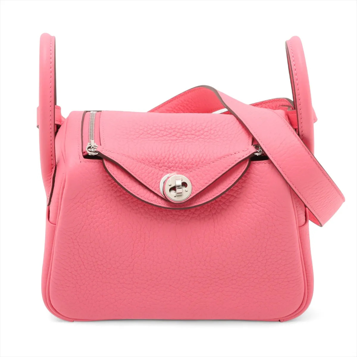 Hermès Lindy mini 20 Taurillon Clemence Rose Azalee Silver Metal Fittings