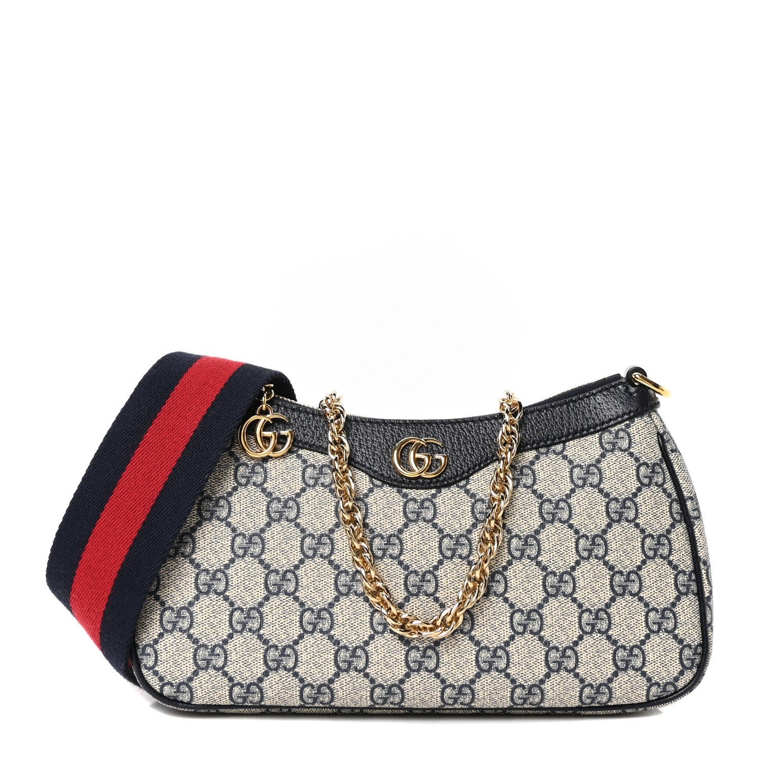 Gucci GG Supreme Monogram Textured Dollar Calfskin Web Small Ophidia GG Handbag Beige Blue