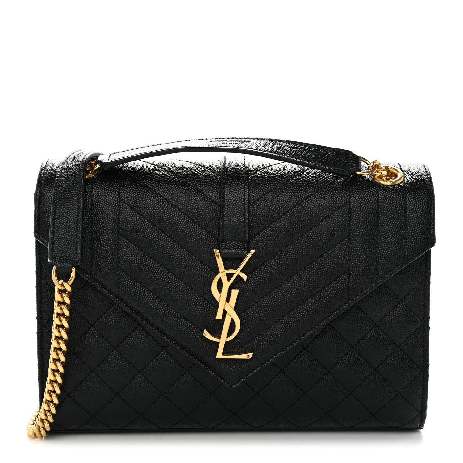 Saint Laurent Grain De Poudre Textured Mixed Matelasse Triquilt Medium Monogram Satchel Black