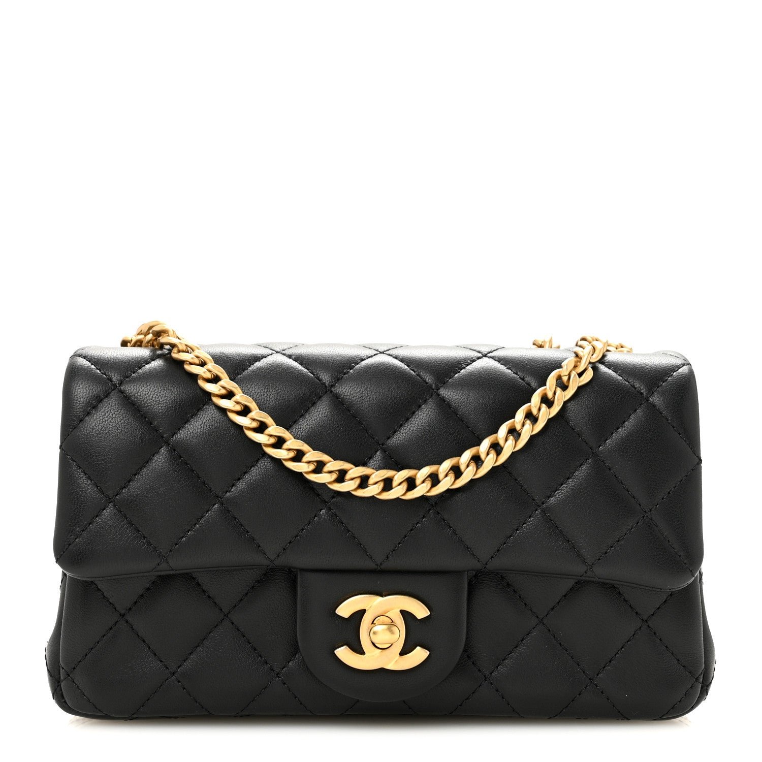 Chanel Lambskin Quilted Mini Rectangular Sweet Camellia Flap Black