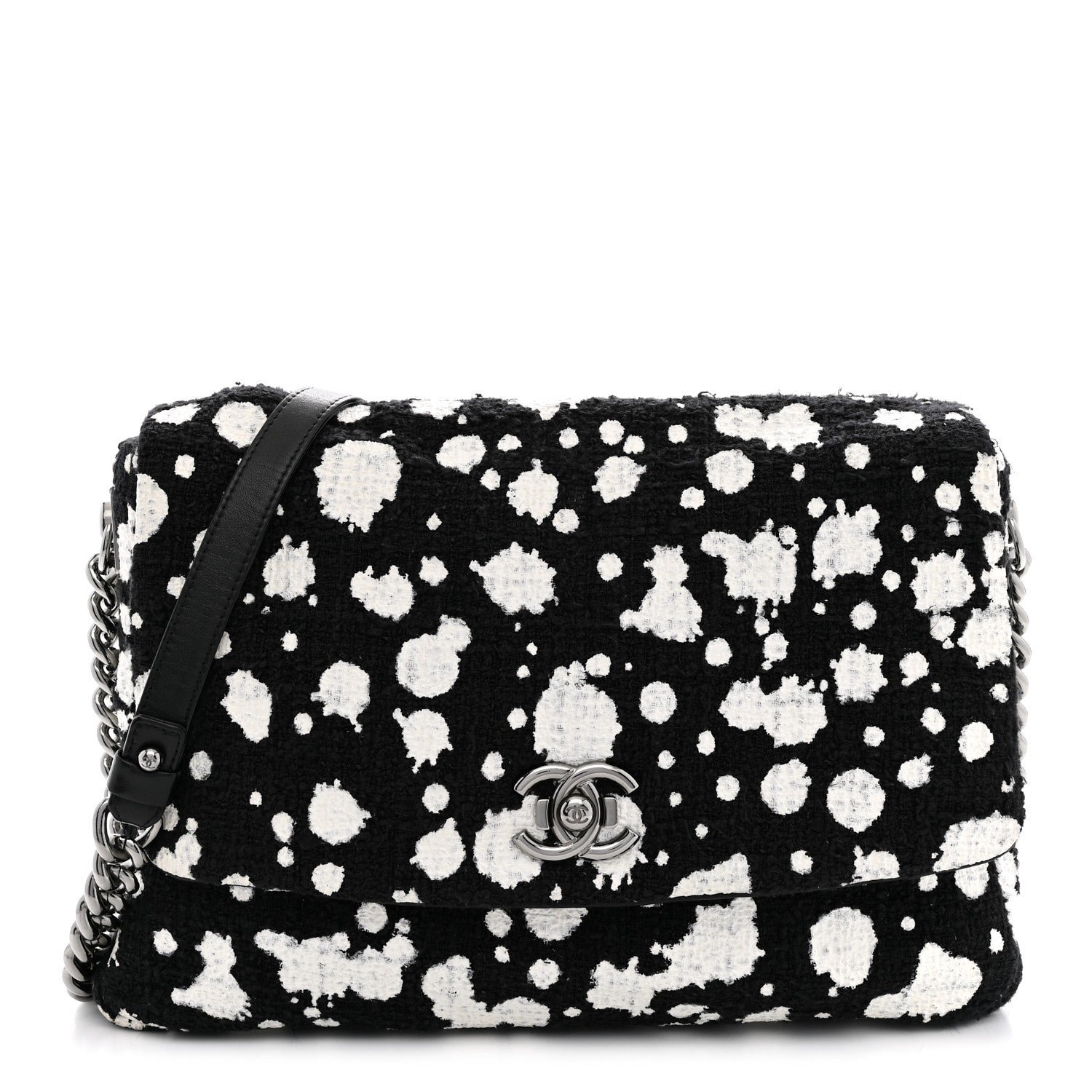 Chanel Tweed Paint Splatter Print Flap Black White