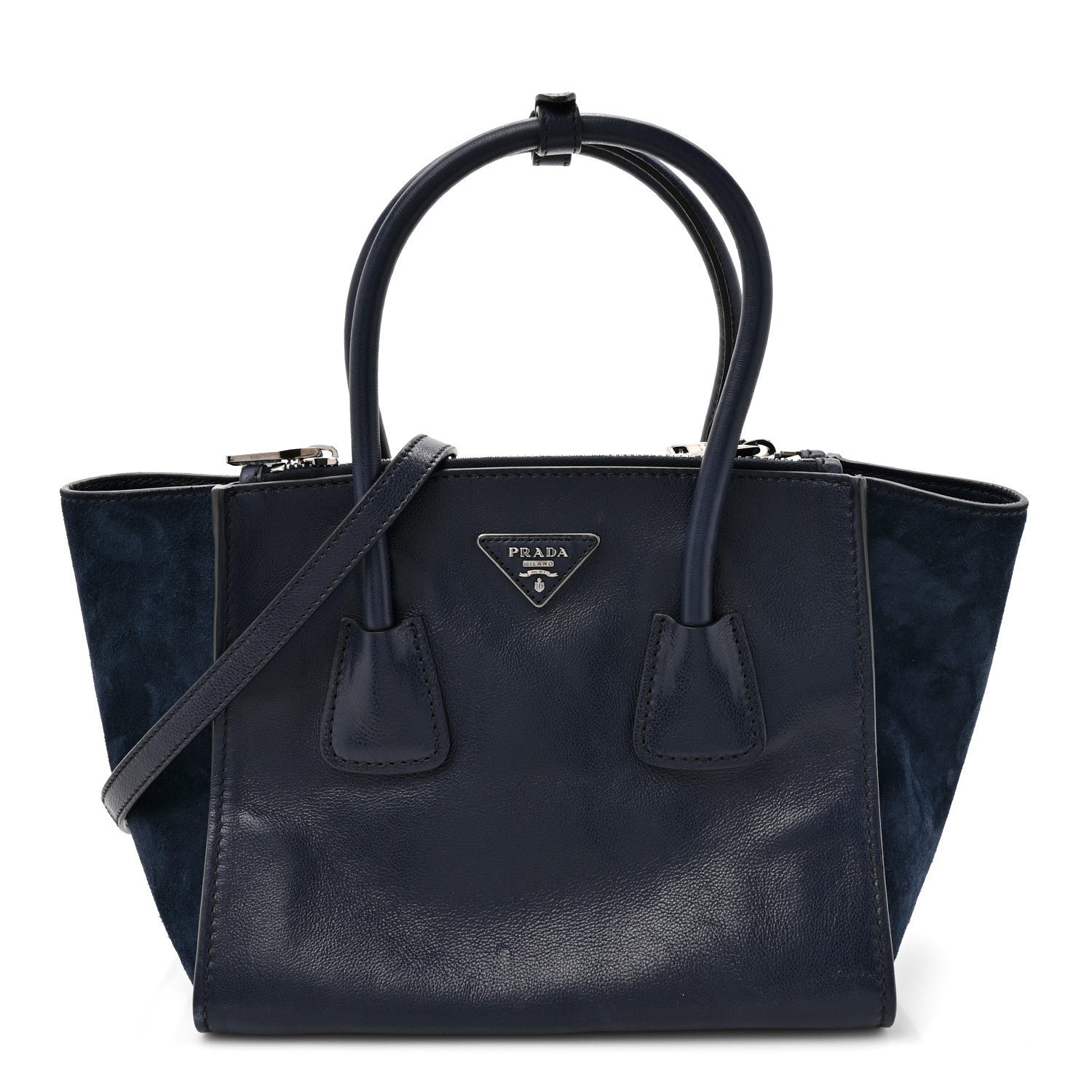 Prada Glace Calf Scamosciato Twin Pocket Tote Baltico