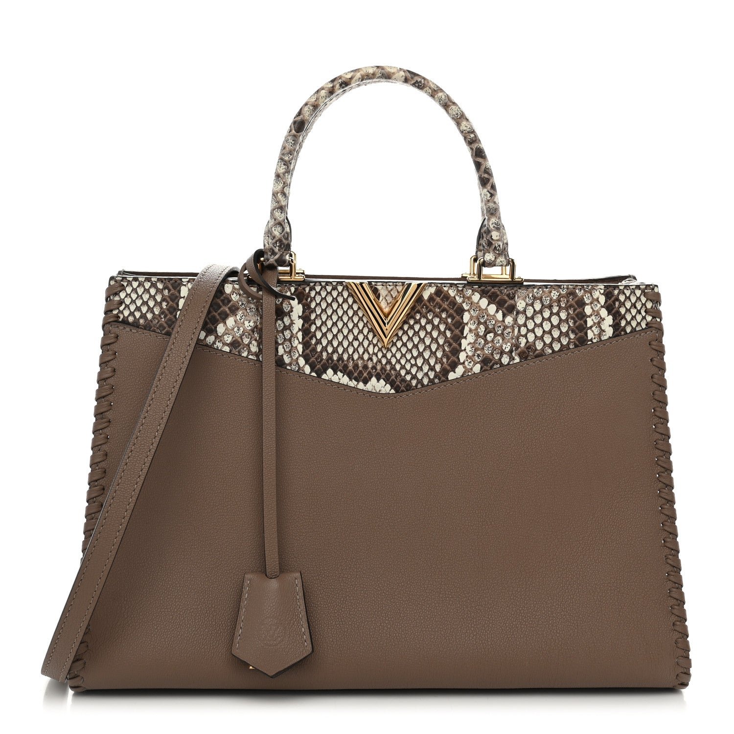 Louis Vuitton Calfskin Snakeskin Very Zipped Tote Taupe