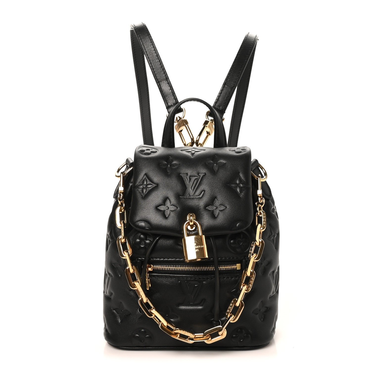 Louis Vuitton Lambskin Embossed Monogram Coussin Mini Backpack Black
