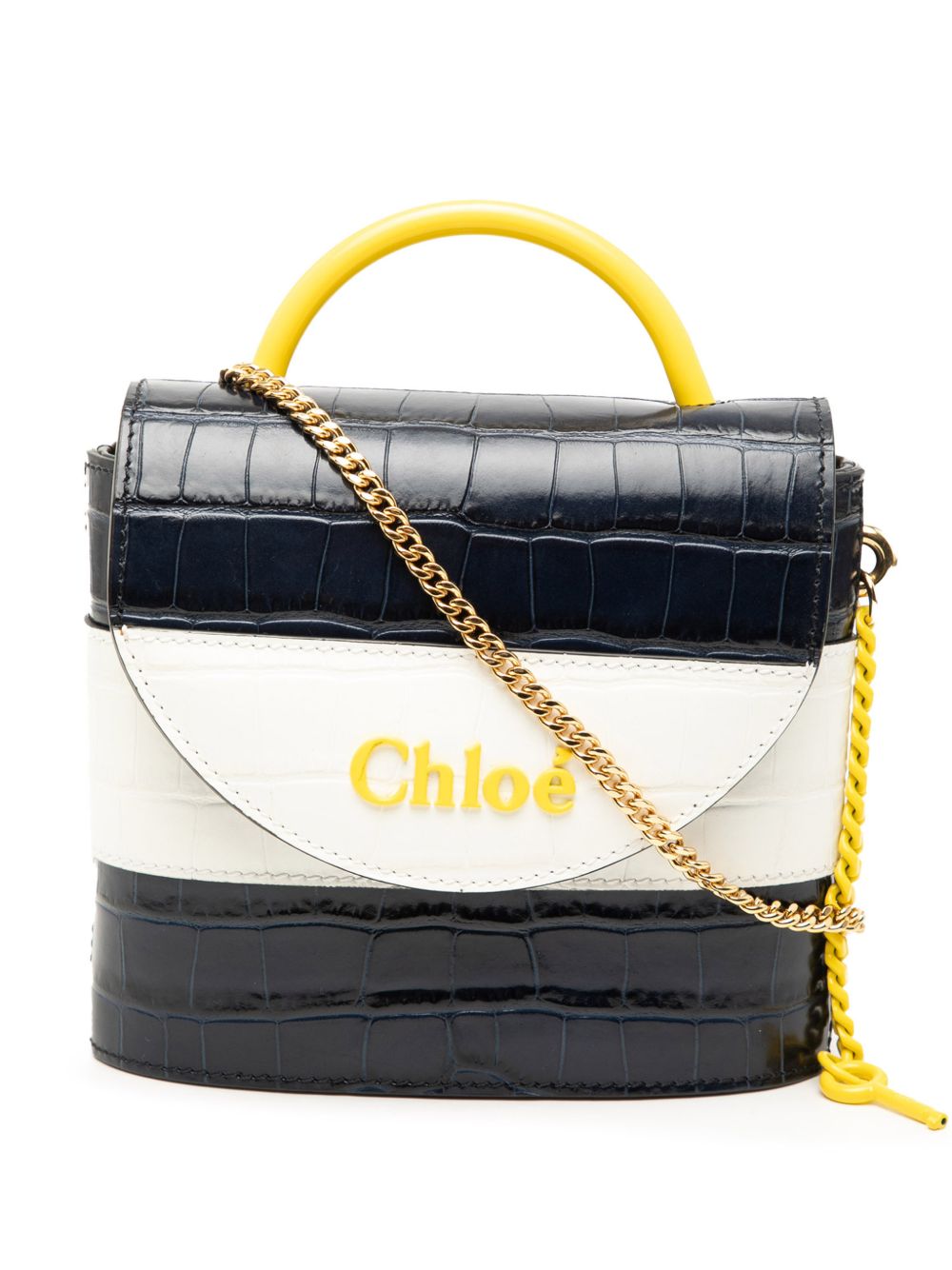 2019 Tricolor Croc Embossed Leather Aby Lock satchel