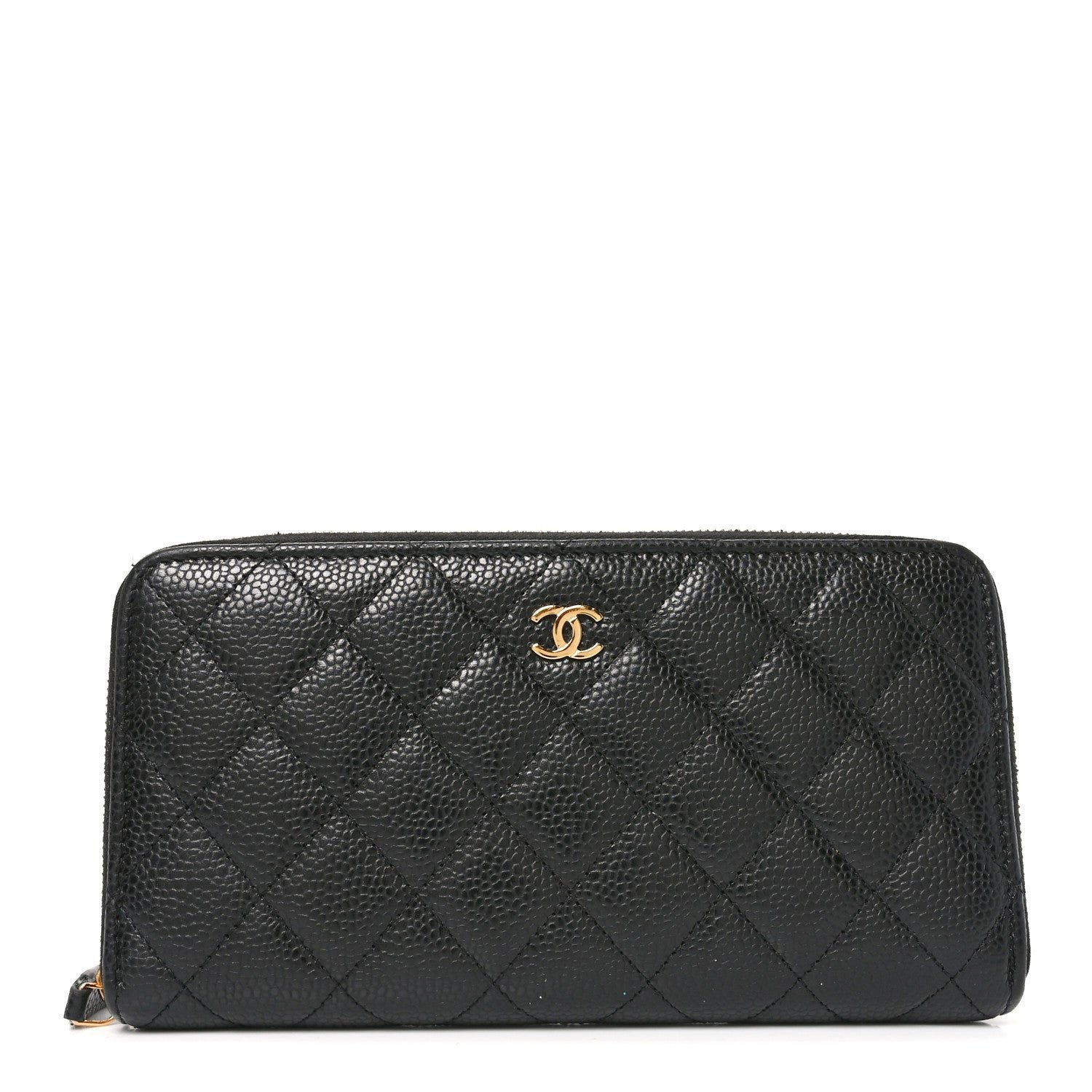 Caviar Quilted Large Gusset Zip Around Wallet Black