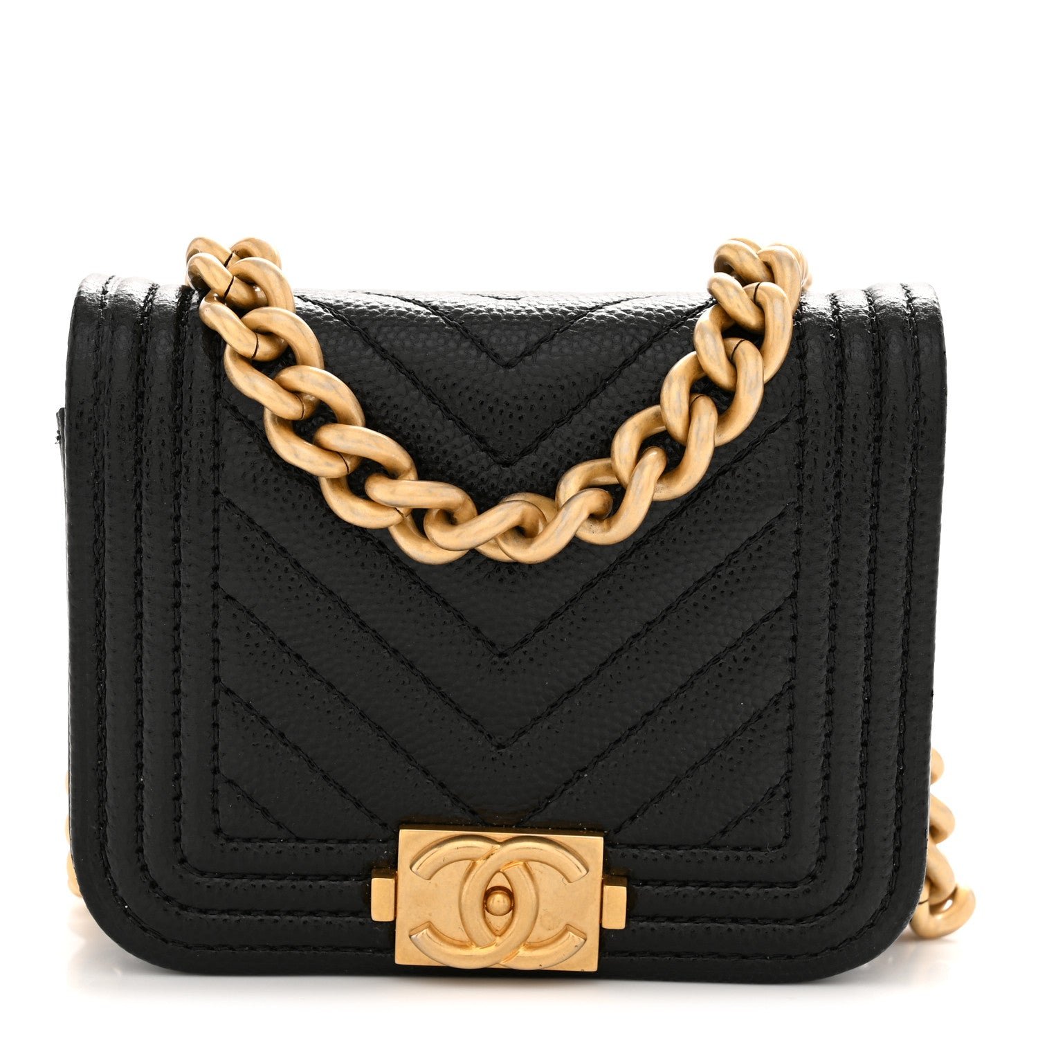 Chanel Caviar Chevron Quilted Boy Flap Waist Belt Bag Black