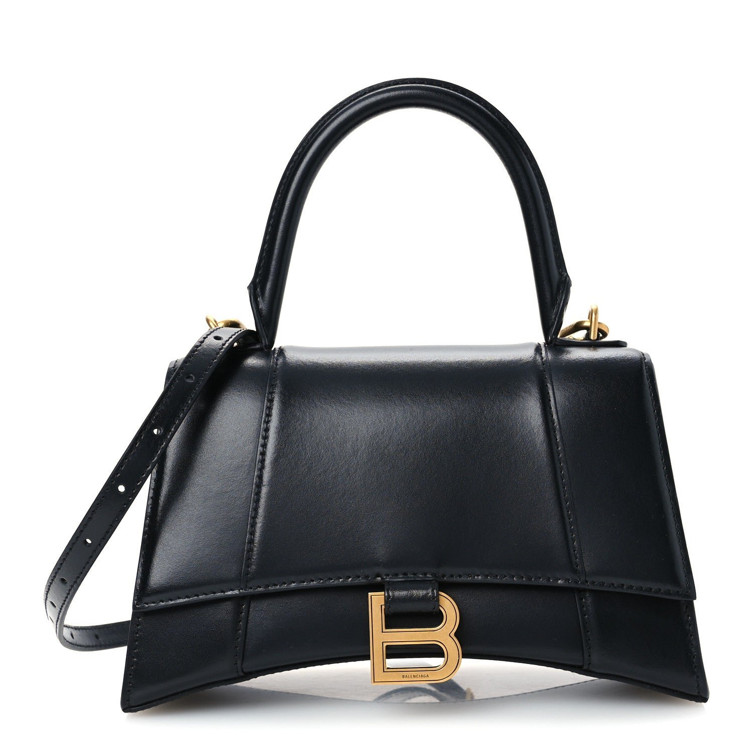 Balenciaga Shiny Box Calfskin Small Hourglass Top Handle Bag Black