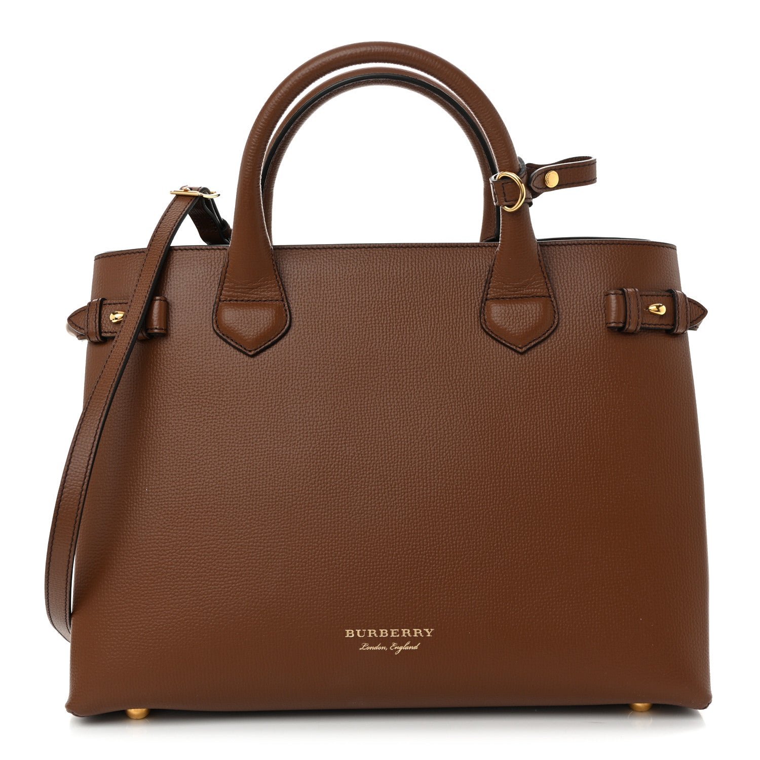 Burberry Grainy Calfskin House Check Medium Banner Tote Tan