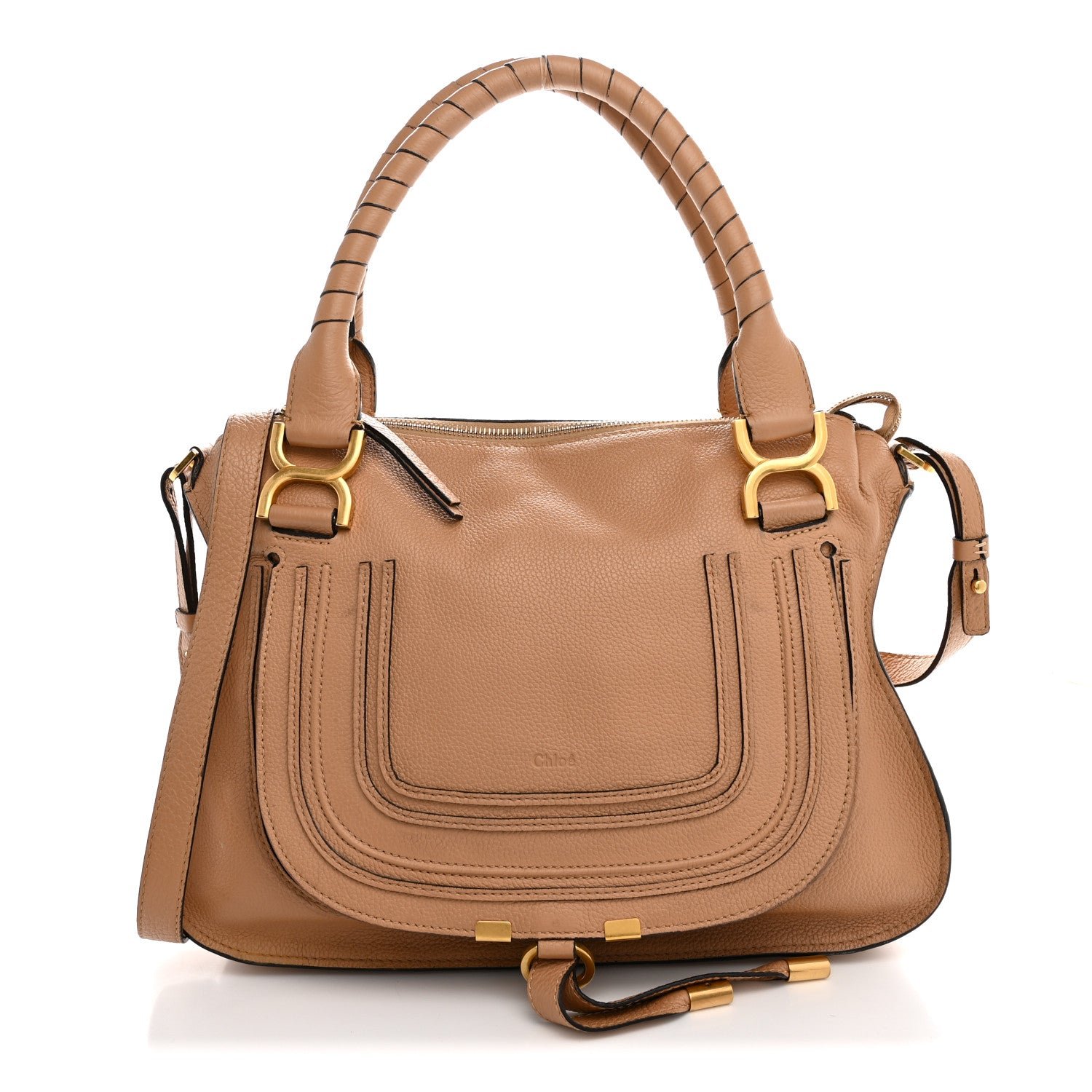 Chloe Calfskin Braided Medium Marcie Double Carry Light Tan