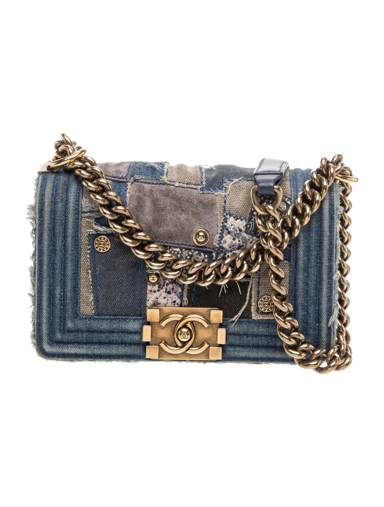 Medium Denim Patchwork Boy Bag