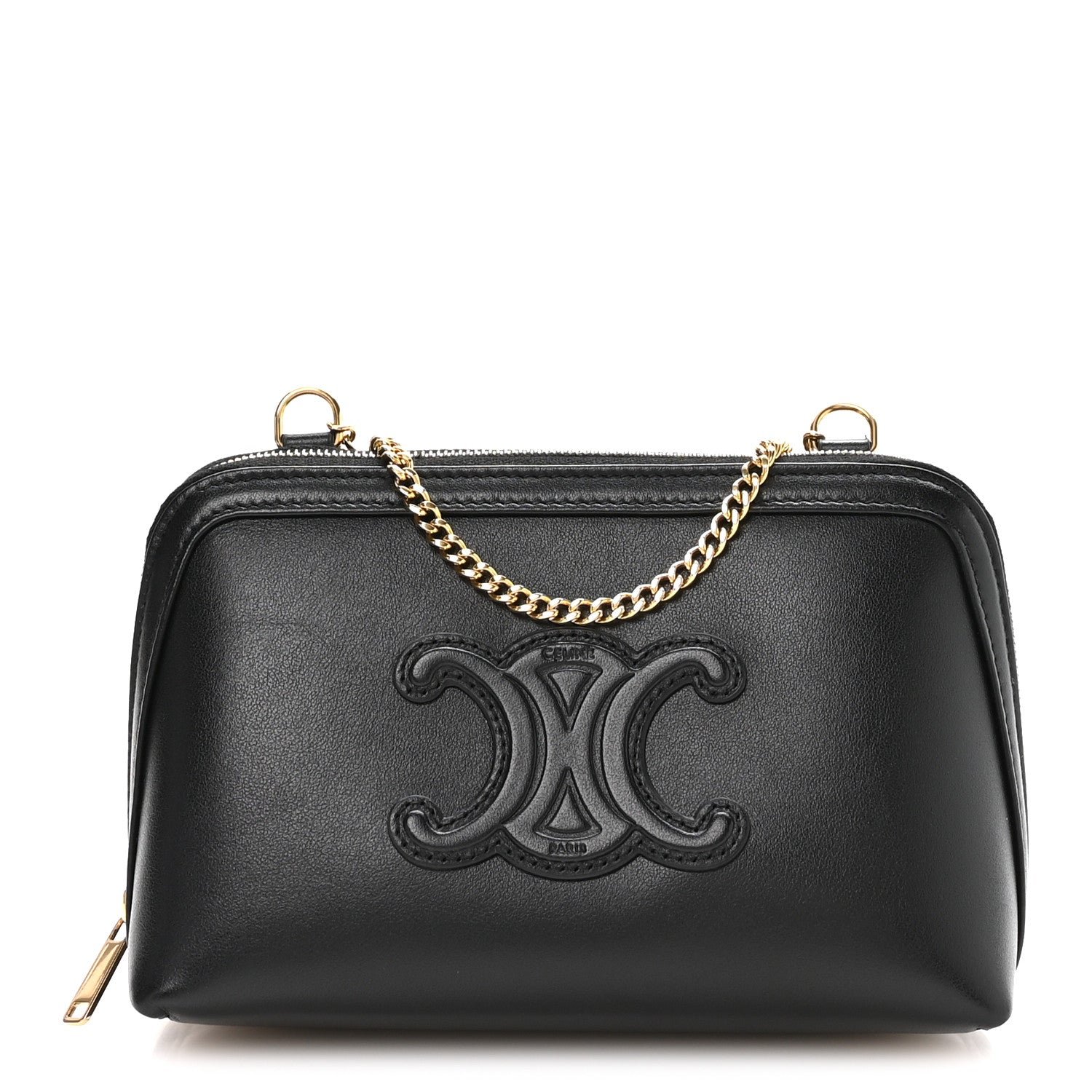 Celine Smooth Calfskin Cuir Triomphe Clutch on Chain Black