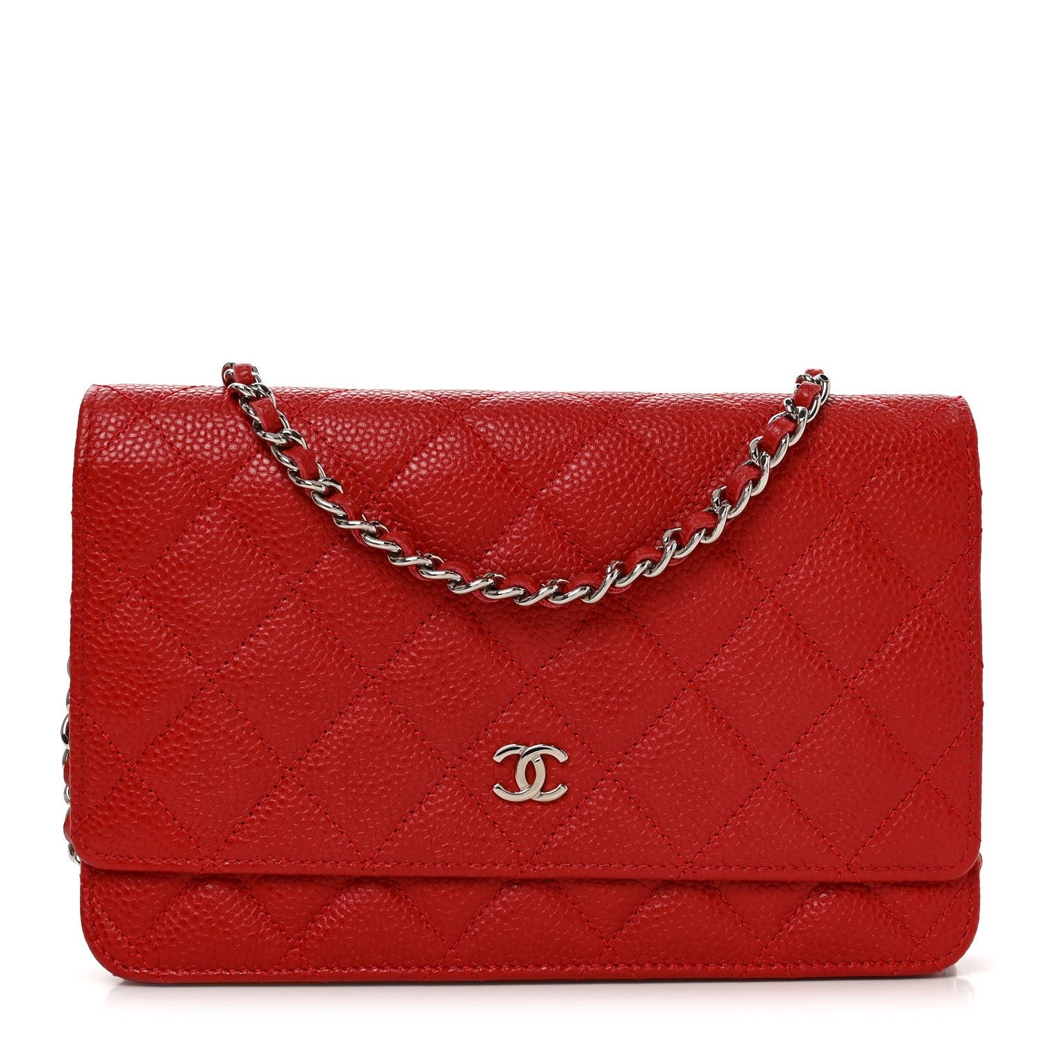 Chanel Caviar Quilted Wallet on Chain WOC Red