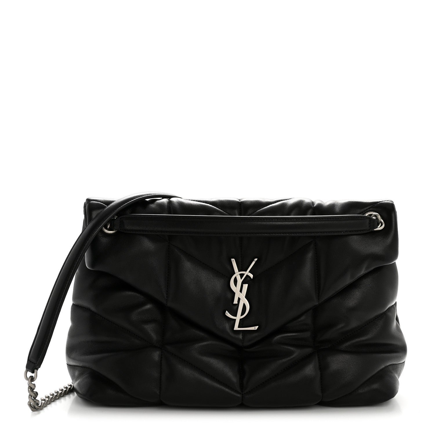 Saint Laurent Saint Laurent Lambskin Quilted Medium Loulou Puffer Monogram Chain Satchel Black