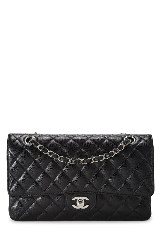 Black Quilted Caviar Classic Double Flap Medium