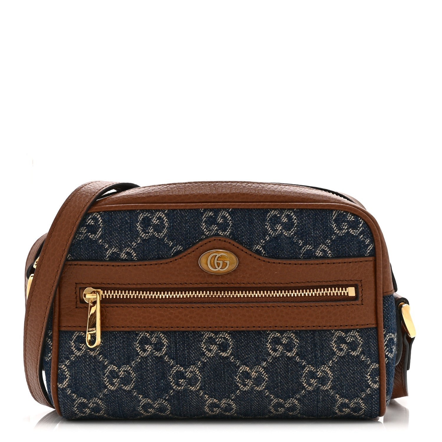 Gucci New Denim GG Monogram Dollar Calfskin Mini Ophidia Shoulder Bag Blue Tea Cuir Epilog