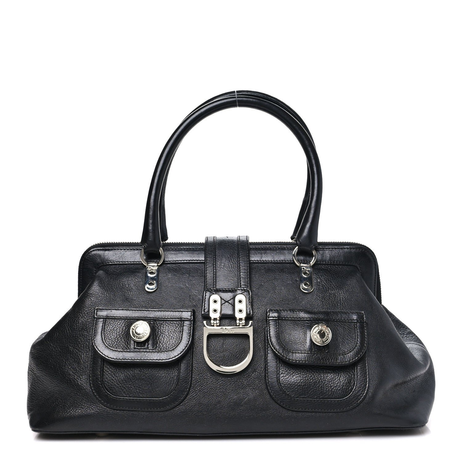 Christian Dior Calfskin Buckle Frame Satchel Black