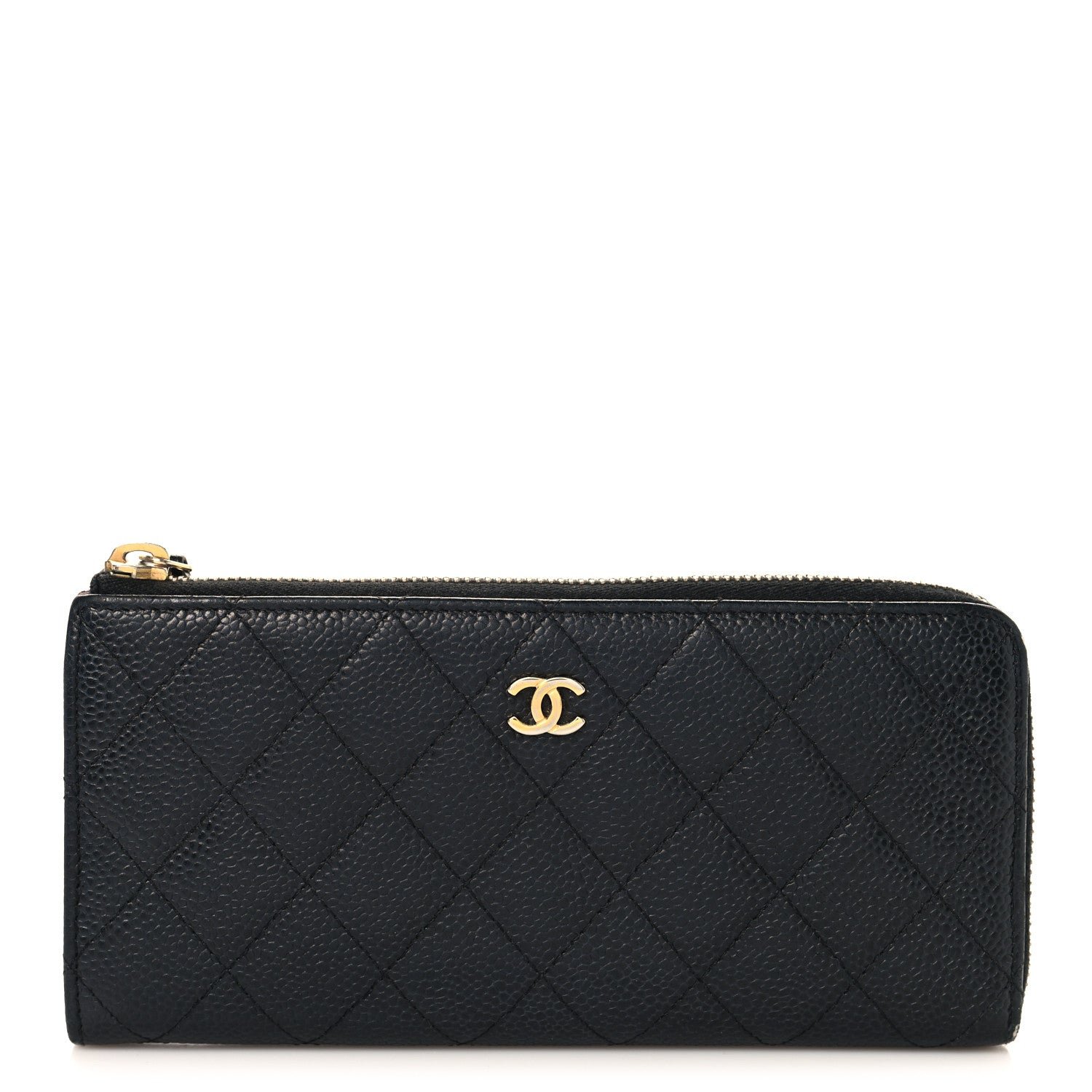 Chanel Caviar Quilted Zip Around Clutch Wallet Black